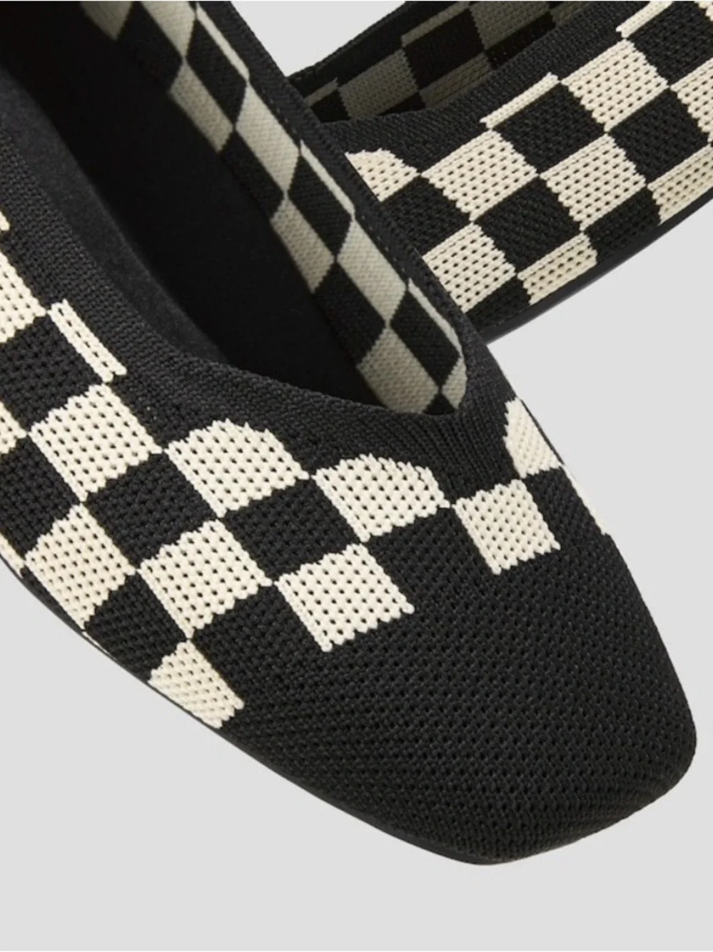 Vivaia Square Toe V-Cut Black & White Margot Ballet Flats NWOB